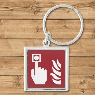 Fire Alarm Button Safety Sign Key Ring