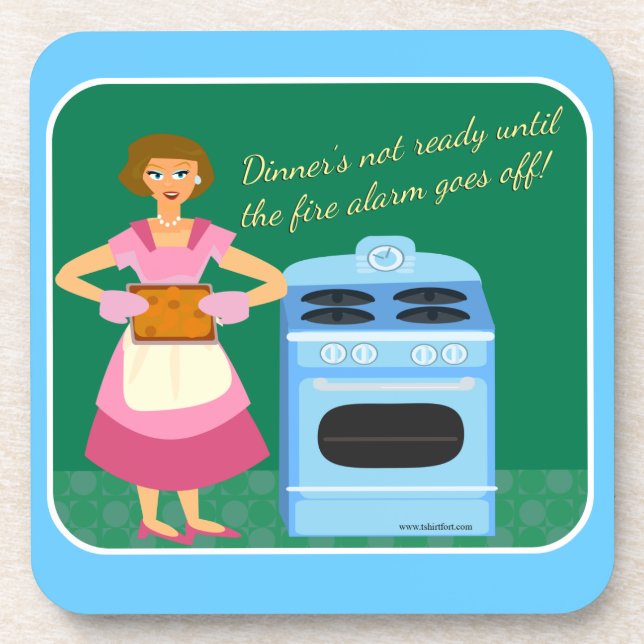 Fire Alarm Kitschy Housewife Retro Cartoon Coaster (Front)