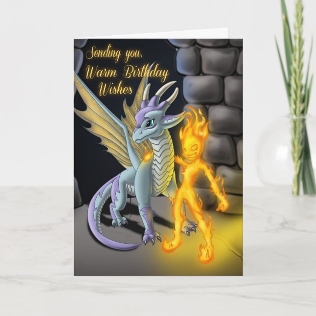 Fire and Dragon Element Fantasy Birthday Card (Front)