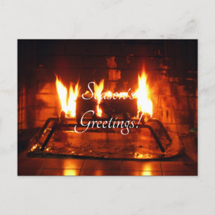 fire and fireplace holiday postcard