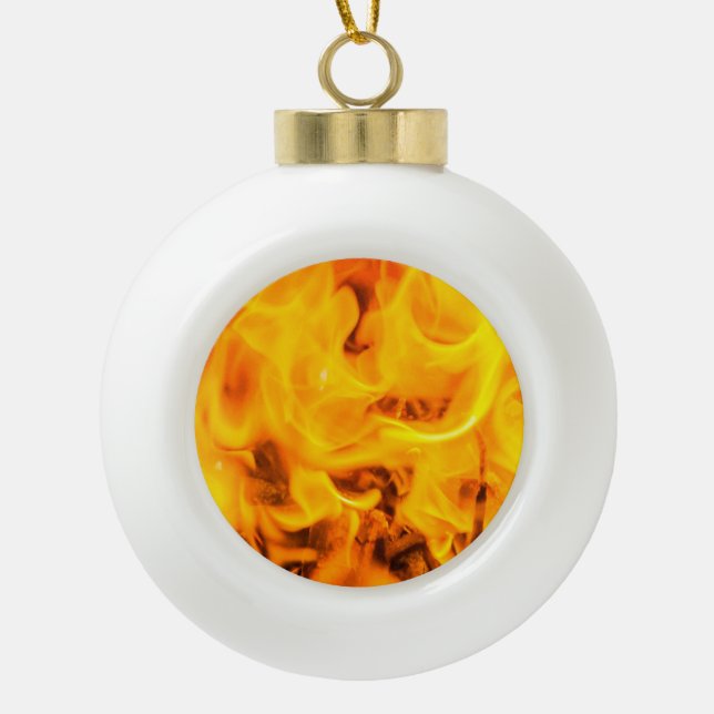 Fire and flames ceramic ball christmas ornament (Front)
