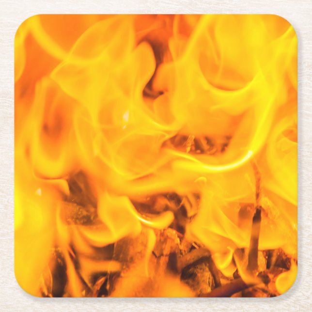 Fire and flames square paper coaster (Front)