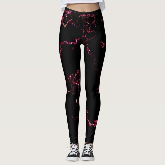 Fire and Ice: Black and Red Shiny Leggings (Front)