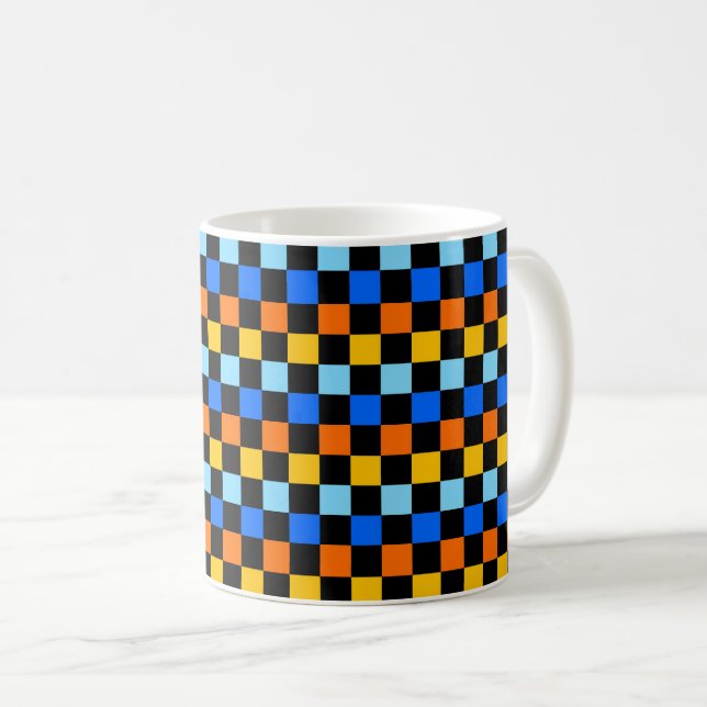 Fire and ice chequerboard pattern coffee mug (Front Right)