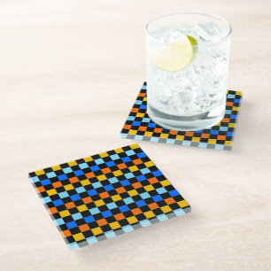 Fire and ice chequerboard pattern glass coaster