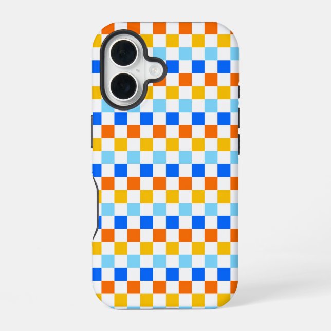 Fire and ice chequerboard pattern iPhone 16 case (Back)