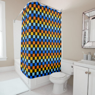 Fire and ice chequerboard pattern shower curtain