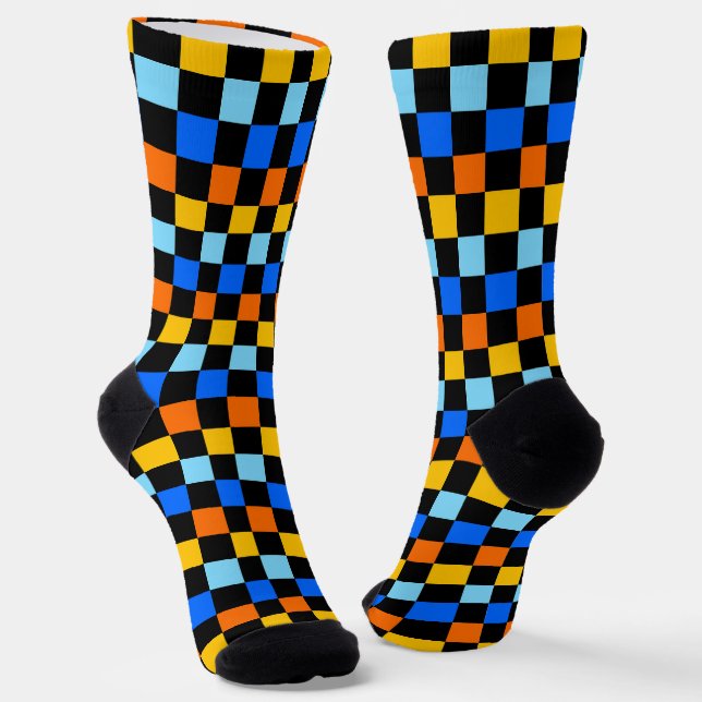 Fire and ice chequerboard pattern socks (Angled)