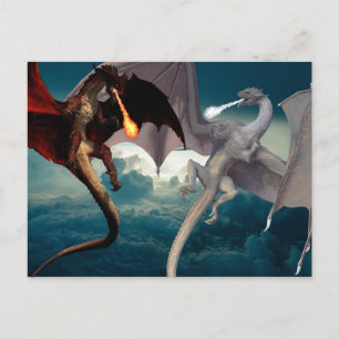 Fire and Ice Dragon Sky Battle Postcard