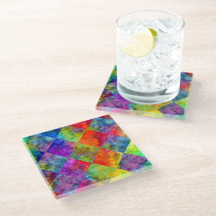 [Fire and Ice: Harlequin] BoHo Gypsy Tie-Dye Glass Coaster
