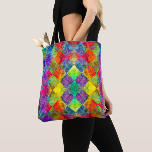 [Fire and Ice: Harlequin] Boho Gypsy Tie-Dye Tote Bag