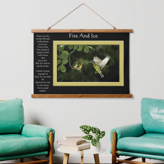 Fire And Ice Hummingbird feeding baby Hanging Tapestry (Living Room)