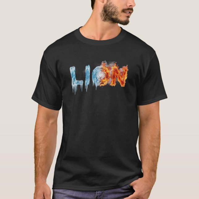 Fire and Ice LION Elemental Typography Art T-Shirt (Front)