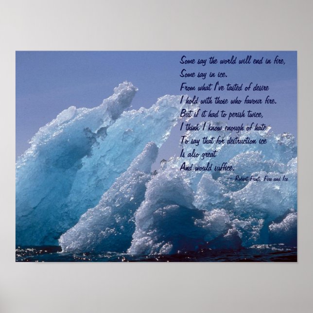 Fire and Ice over Floating Alaskan Ice Berg Poster (Front)