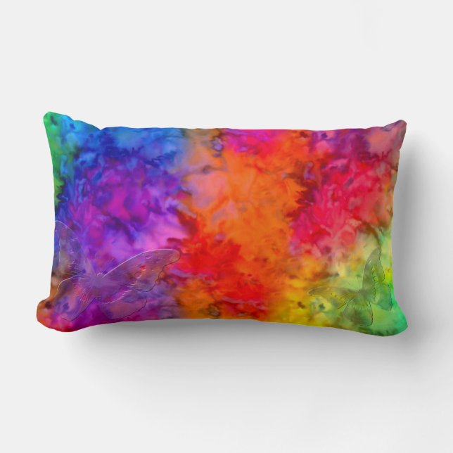 [Fire and Ice] Rainbow Boho Butterfly Tie-Dye Lumbar Cushion (Front)