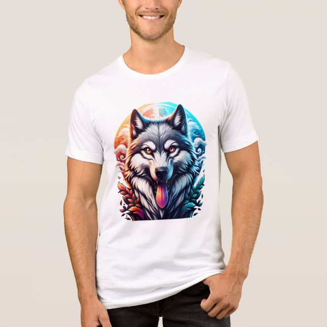 Fire and Ice Wolf | Vibrant Fantasy Animal Art Tri-Blend Shirt (Front)