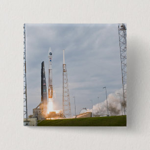 Fire and smoke signal the liftoff 15 cm square badge