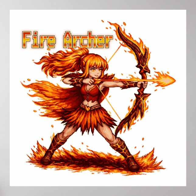 Fire Archer Pixel Art RPG Fantasy Flame Warrior Poster (Front)