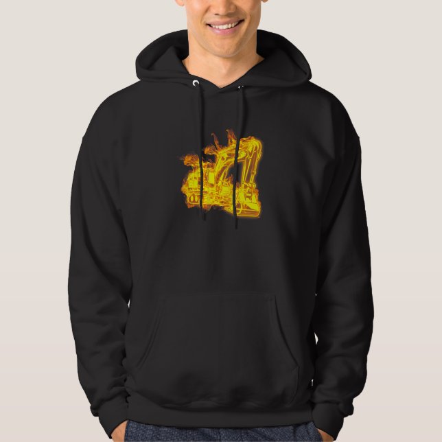 Fire Backhoe Excavator Construction Site Worker Ex Hoodie (Front)