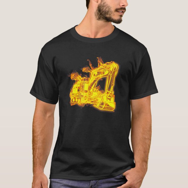 Fire Backhoe Excavator Construction Site Worker Ex T-Shirt (Front)