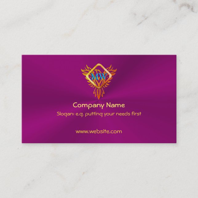 Fire Bird Phoenix on eggplant purple Business Card (Front)