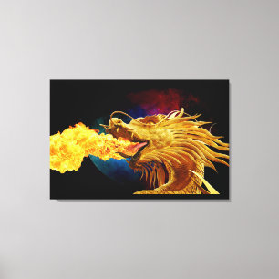 Fire Breathing Dragon 3 Piece Art Wall Canvas Print