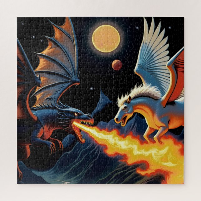 Fire Breathing Dragon and Pegasus Jigsaw Puzzle (Vertical)