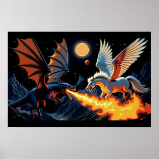 Fire Breathing Dragon and Pegasus Poster