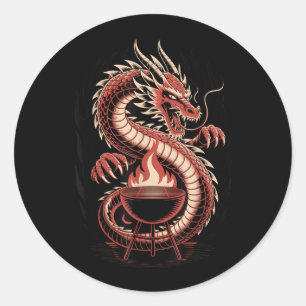 Fire Breathing Dragon Bbq Grill Backyard Cookout Classic Round Sticker