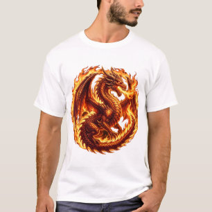 Fire Breathing Dragon Circle of Flames Fantasy Bea T-Shirt
