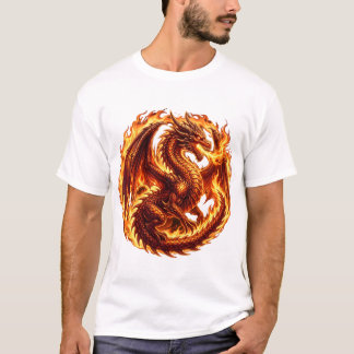 Fire Breathing Dragon Circle of Flames Fantasy Bea T-Shirt