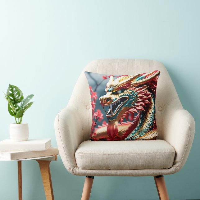 Fire breathing dragon gold blue and red scales cushion (Chair)