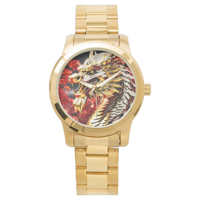 Fire breathing dragon gold head watch (Front)