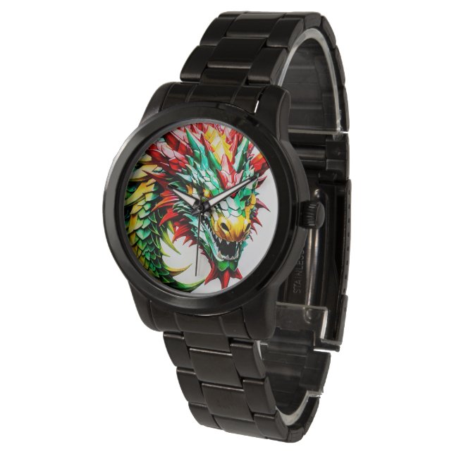 Fire breathing dragon Green And Red Watch (Angled)