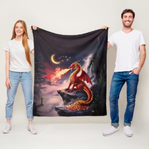 Fire Breathing Dragon Guarding Treasure  Fleece Blanket