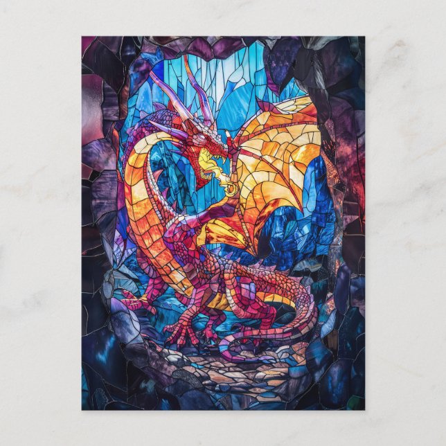 Fire-Breathing Dragon in Cave Postcard (Front)