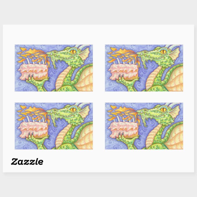 FIRE BREATHING DRAGON LIGHTING BIRTHDAY CANDLES RECTANGULAR STICKER (Sheet)