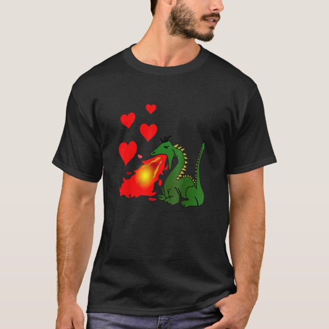 Fire Breathing Dragon Making Love Hearts T-Shirt (Front)