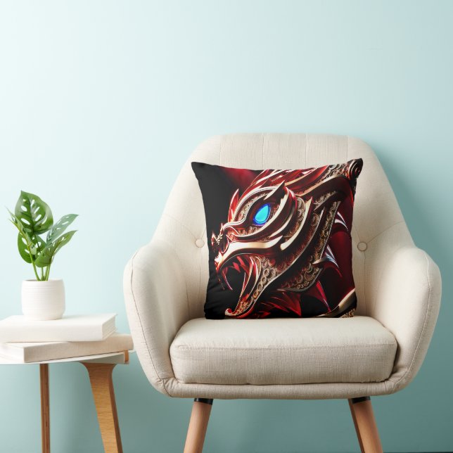 Fire breathing dragon red and gold scales cushion (Chair)
