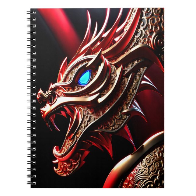 Fire breathing dragon red and gold scales notebook (Front)