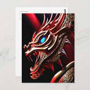 Fire breathing dragon red and gold scales postcard