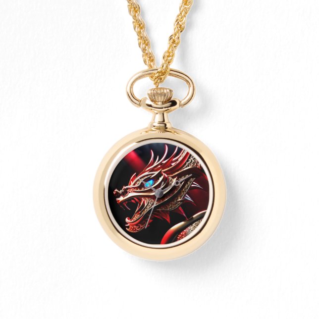 Fire breathing dragon red and gold scales watch (Front)