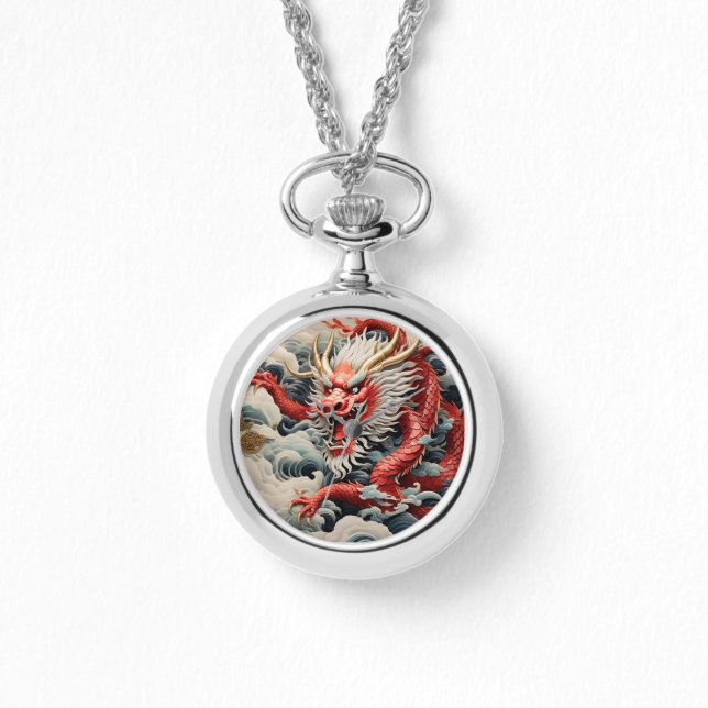 Fire breathing dragon red and white scale watch (Front)