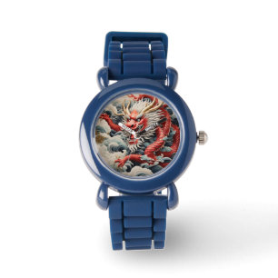 Fire breathing dragon red and white scale watch