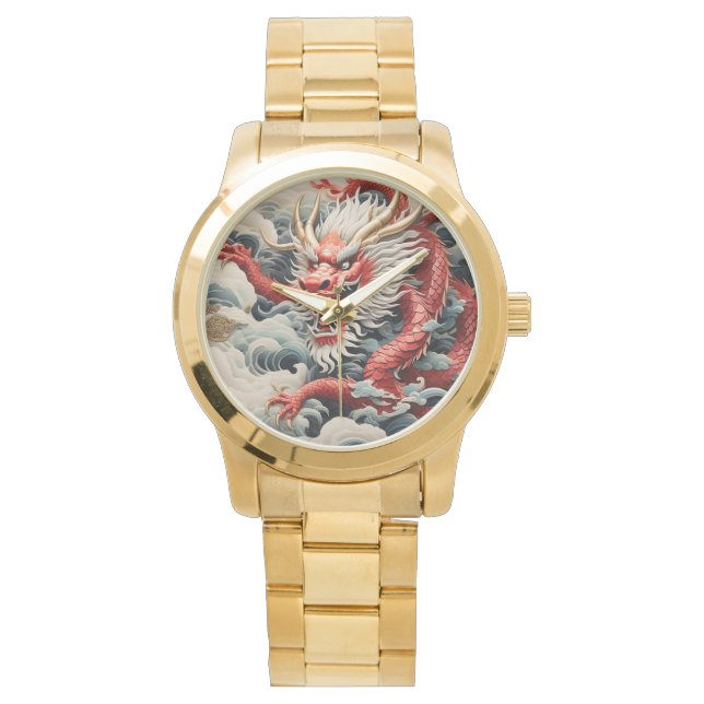 Fire breathing dragon red and white scale watch (Front)
