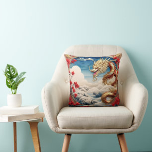 Fire breathing dragon red blue and gold scales cushion