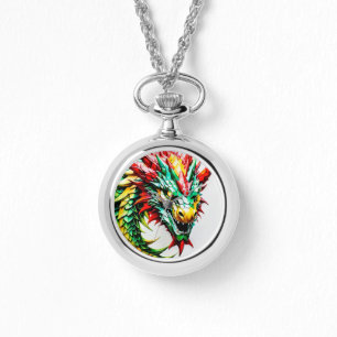 Fire breathing dragon red, green, and yellow scale watch