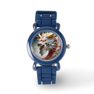 Fire breathing dragon red white and gold scales watch