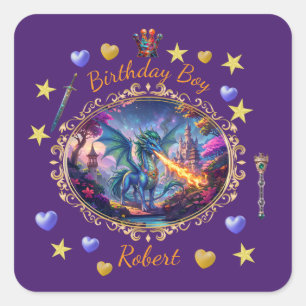 Fire Breathing Dragon Royal Prince Birthday Square Sticker