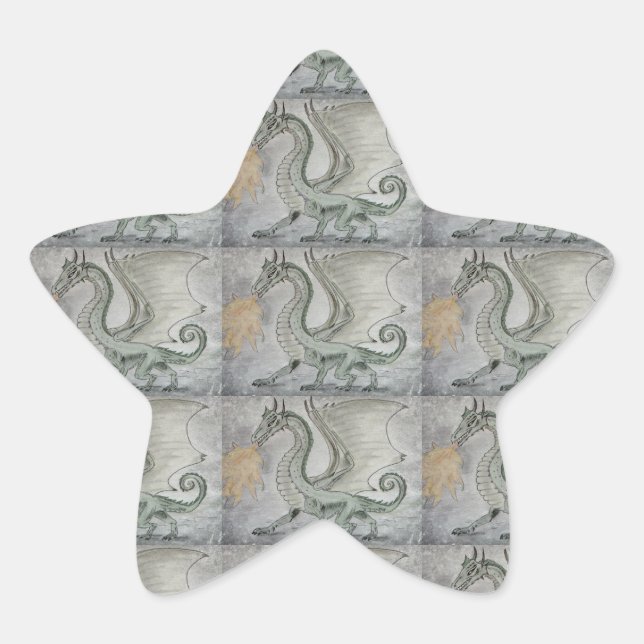 Fire Breathing Dragon Star Sticker (Front)